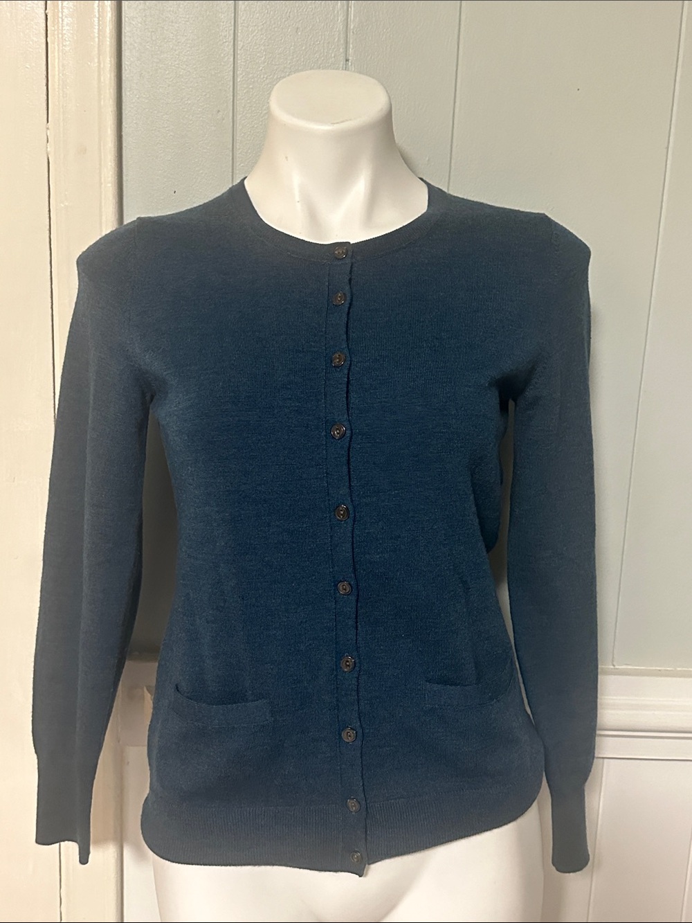Banana Republic Navy Blue Crewneck Button-Front Cardigan